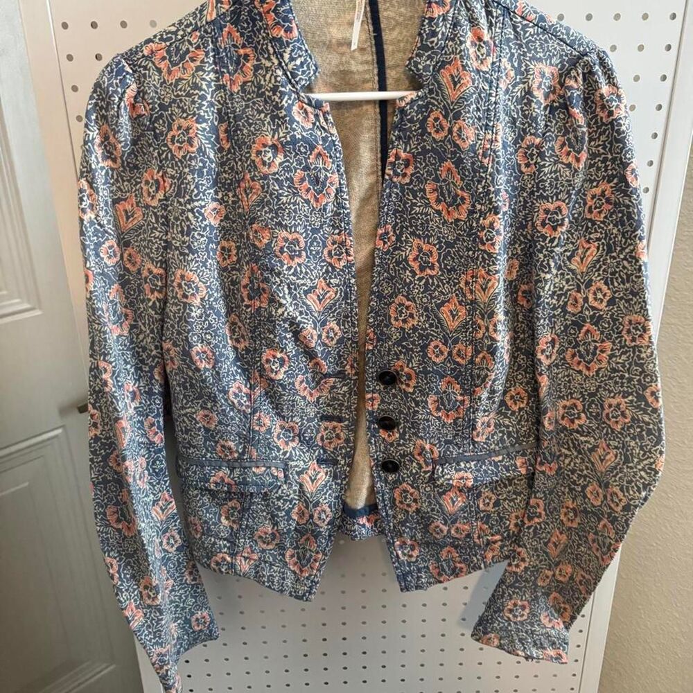 Free People Floral Print Cropped Blazer Jacket Size 6